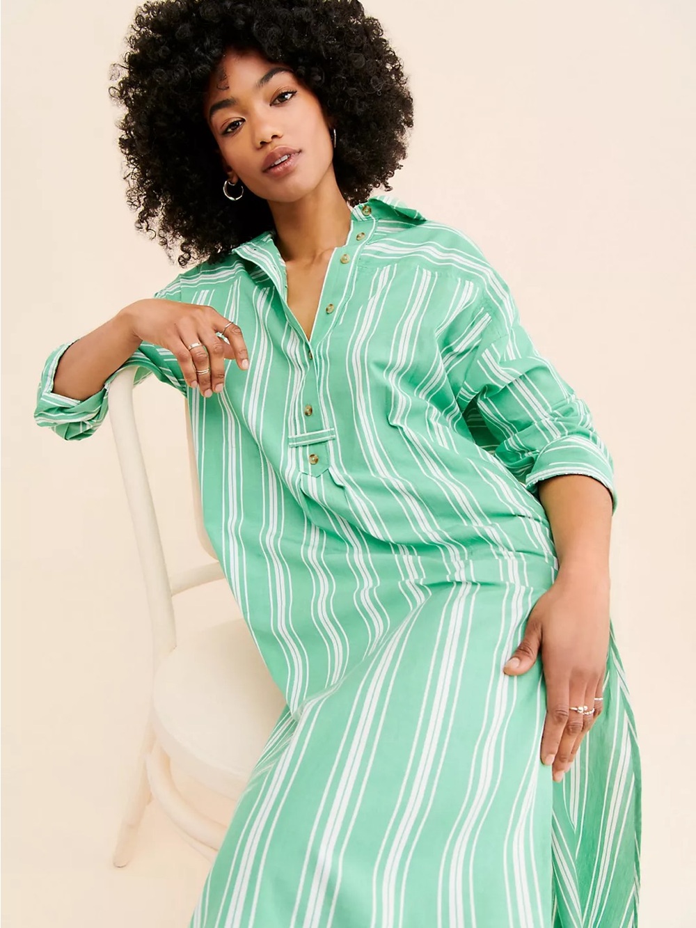 Anthropologie Green Striped Midi Shirt Dress Size XXS / XS